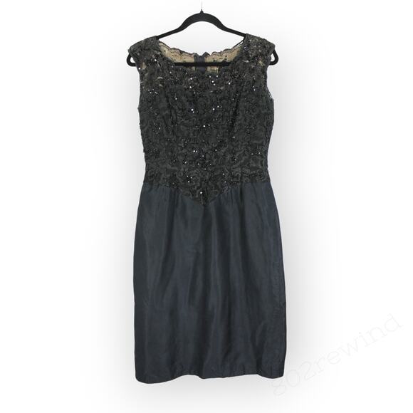 M/L Vintage Cocktail Dress KneeLength Lace Sequin Bead Taffeta UPCYCLE - Picture 8 of 8